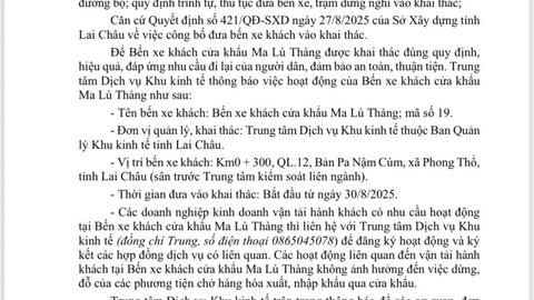 Thông báo Hoạt động Bến xe khách cửa khẩu Ma Lù Thàng