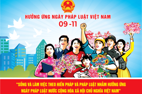 Pano truyền thông hưởng ứng ngày Pháp luật nước Cộng hòa xã hội chủ nghĩa Việt Nam năm 2025